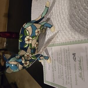 Lenox Floral Cat Figurine - Blue and Green